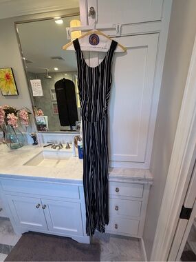 Willow & Clay Black and White Vertical Stripe Sleeveless Jumpsuit